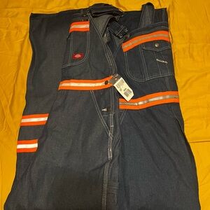 Dickies Navy Overalls with high vis Orange Accents